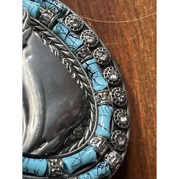 Belt Buckle Texas Horse Rhinestones 4 x 3" 1.5" Belt Metal Light - Picture 8 of 9